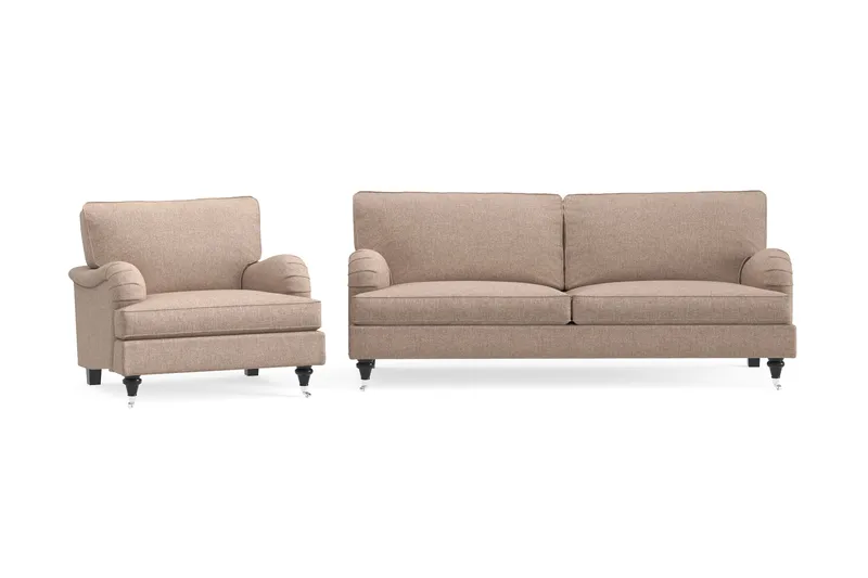 Howard Classic sofagruppe med 3-seters sofa + lenestol i stoff, Mørk beige