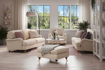 Howard Lyx Sofagruppe 3-seters + 2-seters Sofa + Lenestol + Fotskammel i Stoff - Beige - Møbler - Sofaer - Sofagrupper - Howard sofagruppe