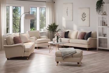 Howard Lyx Sofagruppe 3-seters + 2-seters Sofa + Lenestol + Fotskammel i Stoff - Beige - Møbler - Sofaer - Sofagrupper - Howard sofagruppe