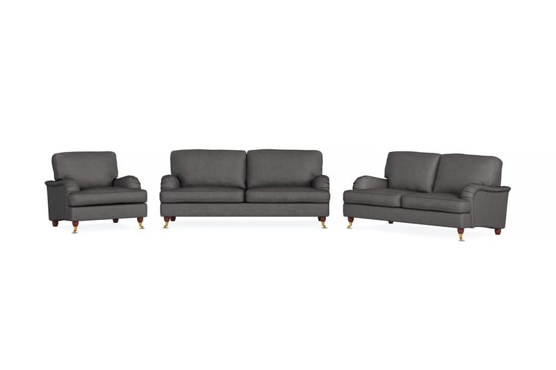 Howard Lyx Sofagruppe 3-seters + 2-seters Sofa + Lenestol i Stoff - Mørk grå - Møbler - Sofaer - Sofagrupper - Sofagruppe 3 2 1