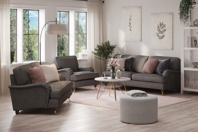 Howard Lyx Sofagruppe 3-seters + 2-seters Sofa + Lenestol i Stoff - Mørk grå - Møbler - Sofaer - Sofagrupper - Sofagruppe 3 2 1