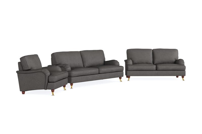 Howard Lyx Sofagruppe 3-seters + 2-seters Sofa + Lenestol i Stoff - Mørk grå - Møbler - Sofaer - Sofagrupper - Sofagruppe 3 2 1
