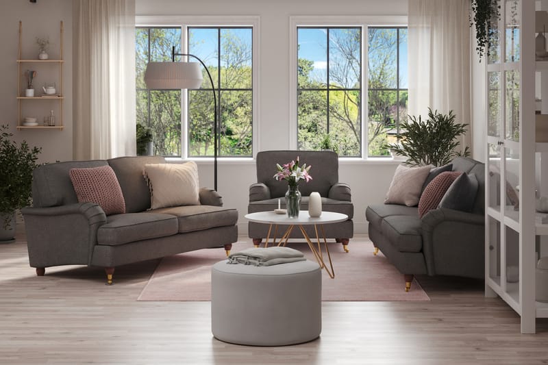 Howard Lyx Sofagruppe 3-seters + 2-seters Sofa + Lenestol i Stoff - Mørk grå - Møbler - Sofaer - Sofagrupper - Sofagruppe 3 2 1