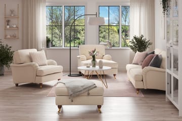 Howard Lyx Sofagruppe 3-seters Sofa + Divanstol + Lenestol + Fotskammel i Stoff - Beige - Møbler - Sofaer - Sofagrupper - Howard sofagruppe