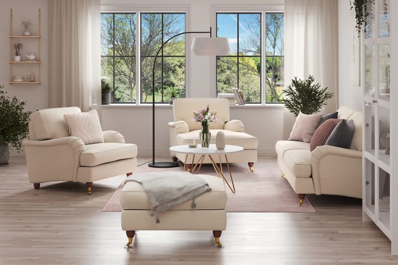 Howard Lyx Sofagruppe 3-seters Sofa + Divanstol + Lenestol + Fotskammel i Stoff - Beige - Møbler - Sofaer - Sofagrupper - Howard sofagruppe