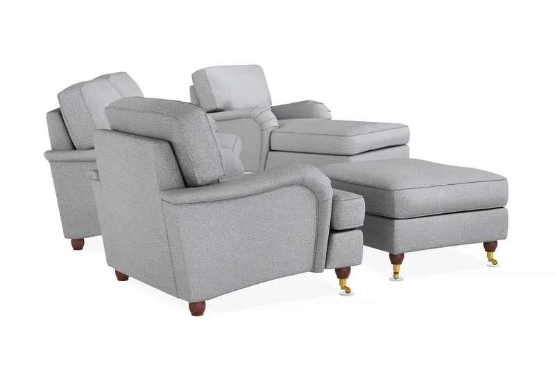 Howard Lyx Sofagruppe 3-seters Sofa + Divanstol + Lenestol + Fotskammel i Stoff - Lys grå - Møbler - Sofaer - Sofagrupper - Howard sofagruppe