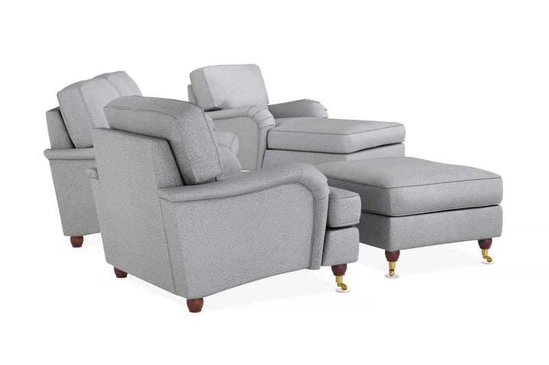 Howard Lyx Sofagruppe 3-seters Sofa + Divanstol + Lenestol + Fotskammel i Stoff - Lys grå - Møbler - Sofaer - Sofagrupper - Howard sofagruppe