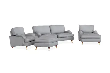 Howard Lyx Sofagruppe 3-seters Sofa + Divanstol + Lenestol + Fotskammel i Stoff - Lys grå - Møbler - Sofaer - Sofagrupper - Howard sofagruppe