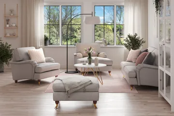 Howard Lyx Sofagruppe 3-seters Sofa + Divanstol + Lenestol + Fotskammel i Stoff - Lys grå - Møbler - Sofaer - Sofagrupper - Howard sofagruppe