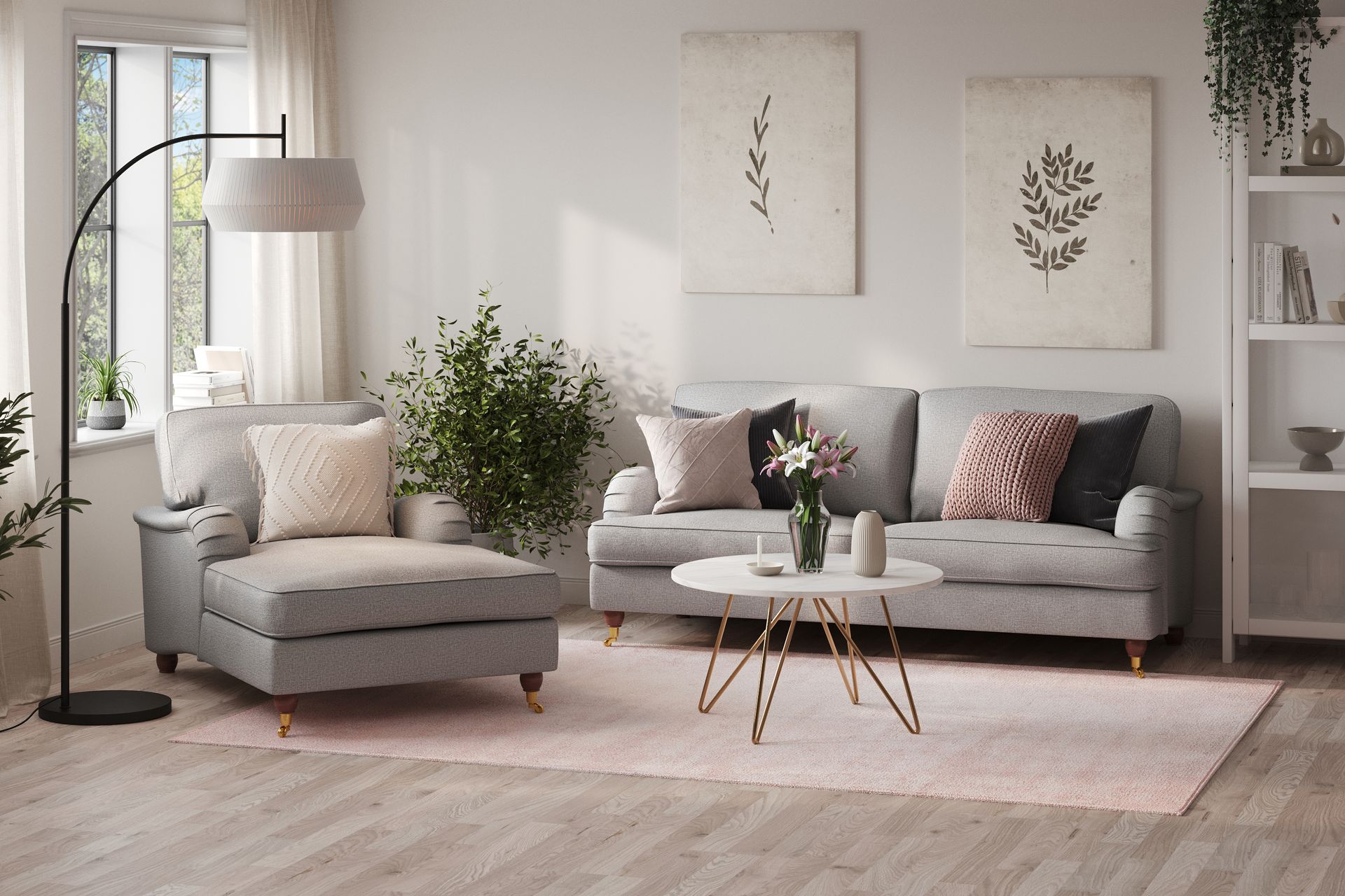Howard Lyx Sofagruppe 3-seters Sofa + Divanstol i Stoff - Lys grå - Møbler - Sofaer - Sofagrupper - Howard sofagruppe
