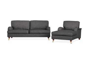 Howard Lyx Sofagruppe 3-seters Sofa + Divanstol i Stoff - Mørk grå - Møbler - Sofaer - Sofagrupper - Howard sofagruppe
