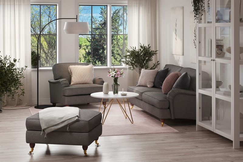 Howard Lyx Sofagruppe 3-seters Sofa + Lenestol + Fotskammel i Stoff - Mørk grå - Møbler - Sofaer - Sofagrupper - Howard sofagruppe