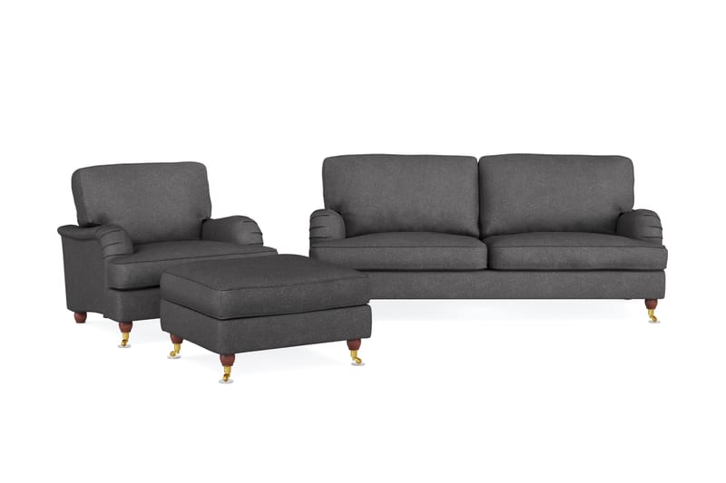 Howard Lyx Sofagruppe 3-seters Sofa + Lenestol + Fotskammel i Stoff - Mørk grå - Møbler - Sofaer - Sofagrupper - Howard sofagruppe