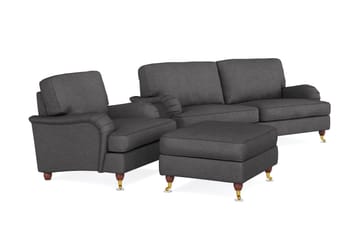 Howard Lyx Sofagruppe 3-seters Sofa + Lenestol + Fotskammel i Stoff - Mørk grå - Møbler - Sofaer - Sofagrupper - Howard sofagruppe