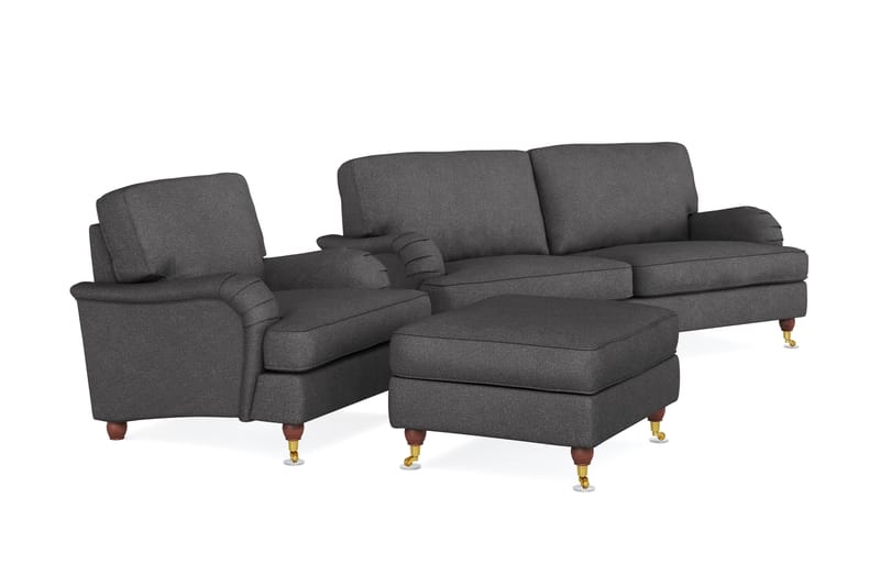 Howard Lyx Sofagruppe 3-seters Sofa + Lenestol + Fotskammel i Stoff - Mørk grå - Møbler - Sofaer - Sofagrupper - Howard sofagruppe