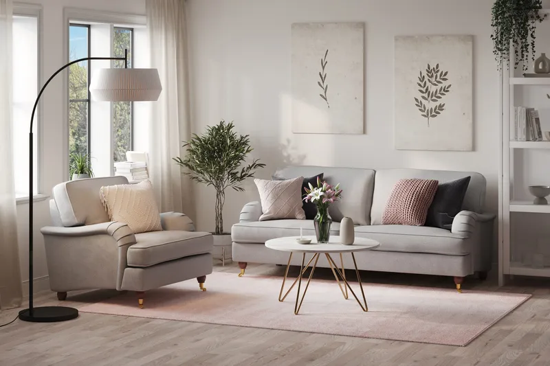 Howard Lyx Sofagruppe 3-seters Sofa + Lenestol i Stoff - Lys grå - Møbler - Sofaer - Sofagrupper - Howard sofagruppe