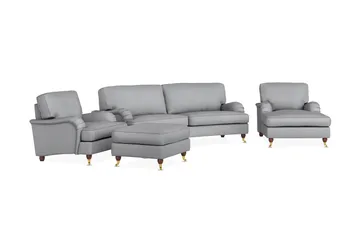 Howard Lyx Sofagruppe 3-seters Svingt Sofa + Divanstol + Lenestol + Fotskammel i Stoff - Lys grå - Møbler - Sofaer - Sofagrupper - Howard sofagruppe