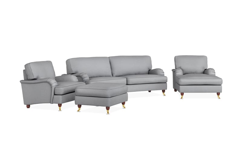 Howard Lyx Sofagruppe 3-seters Svingt Sofa + Divanstol + Lenestol + Fotskammel i Stoff - Lys grå - Møbler - Sofaer - Sofagrupper - Howard sofagruppe
