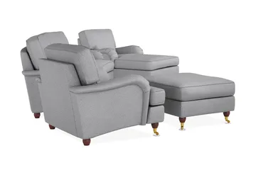 Howard Lyx Sofagruppe 3-seters Svingt Sofa + Divanstol + Lenestol + Fotskammel i Stoff - Lys grå - Møbler - Sofaer - Sofagrupper - Howard sofagruppe