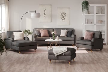Howard Lyx Sofagruppe 3-seters Svingt Sofa + Divanstol + Lenestol + Fotskammel i Stoff - Mørk grå - Møbler - Sofaer - Sofagrupper - Howard sofagruppe