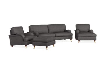 Howard Lyx Sofagruppe 3-seters Svingt Sofa + Divanstol + Lenestol + Fotskammel i Stoff - Mørk grå - Møbler - Sofaer - Sofagrupper - Howard sofagruppe