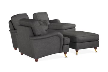 Howard Lyx Sofagruppe 3-seters Svingt Sofa + Divanstol + Lenestol + Fotskammel i Stoff - Mørk grå - Møbler - Sofaer - Sofagrupper - Howard sofagruppe