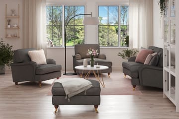 Howard Lyx Sofagruppe 3-seters Svingt Sofa + Divanstol + Lenestol + Fotskammel i Stoff - Mørk grå - Møbler - Sofaer - Sofagrupper - Howard sofagruppe