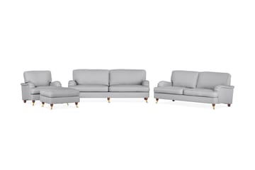 Howard Lyx Sofagruppe 4-seters + 3-seters Sofa + Lenestol + Fotskammel i Stoff - Lys grå - Møbler - Sofaer - Sofagrupper - Howard sofagruppe