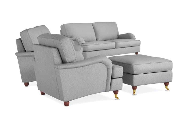 Howard Lyx Sofagruppe 4-seters + 3-seters Sofa + Lenestol + Fotskammel i Stoff - Lys grå - Møbler - Sofaer - Sofagrupper - Howard sofagruppe