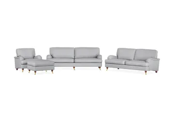 Howard Lyx Sofagruppe 4-seters + 3-seters Sofa + Lenestol + Fotskammel i Stoff - Lys grå - Møbler - Sofaer - Sofagrupper - Howard sofagruppe