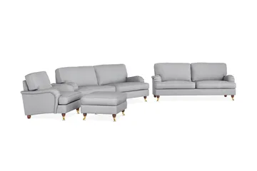 Howard Lyx Sofagruppe 4-seters + 3-seters Sofa + Lenestol + Fotskammel i Stoff - Lys grå - Møbler - Sofaer - Sofagrupper - Howard sofagruppe