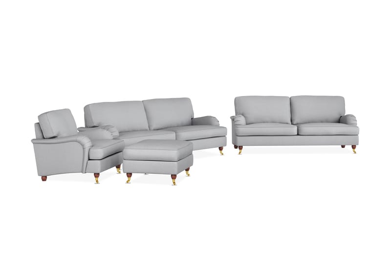 Howard Lyx Sofagruppe 4-seters + 3-seters Sofa + Lenestol + Fotskammel i Stoff - Lys grå - Møbler - Sofaer - Sofagrupper - Howard sofagruppe