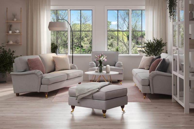 Howard Lyx Sofagruppe 4-seters + 3-seters Sofa + Lenestol + Fotskammel i Stoff - Lys grå - Møbler - Sofaer - Sofagrupper - Howard sofagruppe