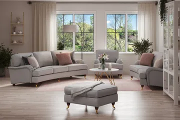 Howard Lyx Sofagruppe 4-seters + 3-seters Svingt Sofa + Lenestol + Fotskammel i Stoff - Lys grå - Møbler - Sofaer - Sofagrupper - Howard sofagruppe