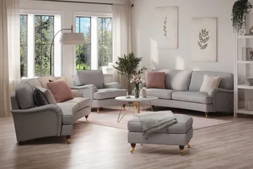 Howard Lyx Sofagruppe 4-seters + 3-seters Svingt Sofa + Lenestol + Fotskammel i Stoff - Lys grå - Møbler - Sofaer - Sofagrupper - Howard sofagruppe