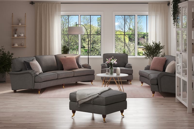 Howard Lyx Sofagruppe 4-seters + 3-seters Svingt Sofa + Lenestol + Fotskammel i Stoff - Mørk grå - Møbler - Sofaer - Sofagrupper - Howard sofagruppe