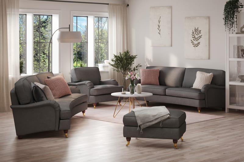 Howard Lyx Sofagruppe 4-seters + 3-seters Svingt Sofa + Lenestol + Fotskammel i Stoff - Mørk grå - Møbler - Sofaer - Sofagrupper - Howard sofagruppe