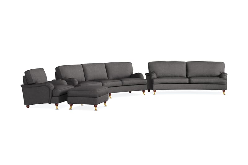 Howard Lyx Sofagruppe 4-seters + 3-seters Svingt Sofa + Lenestol + Fotskammel i Stoff - Mørk grå - Møbler - Sofaer - Sofagrupper - Howard sofagruppe