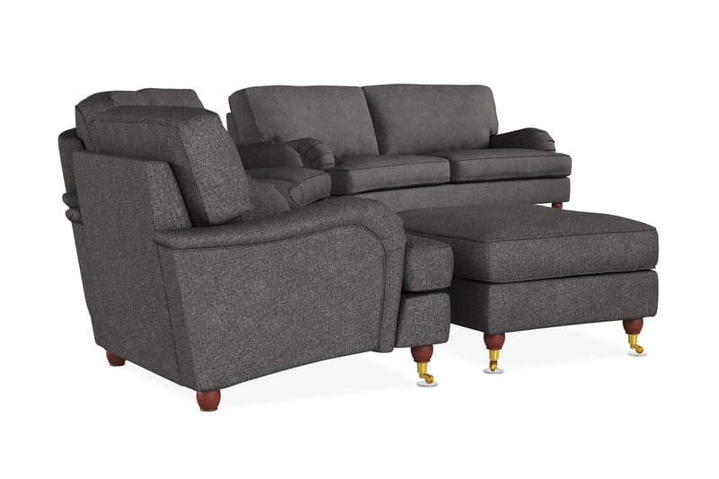 Howard Lyx Sofagruppe 4-seters + 3-seters Svingt Sofa + Lenestol + Fotskammel i Stoff - Mørk grå - Møbler - Sofaer - Sofagrupper - Howard sofagruppe