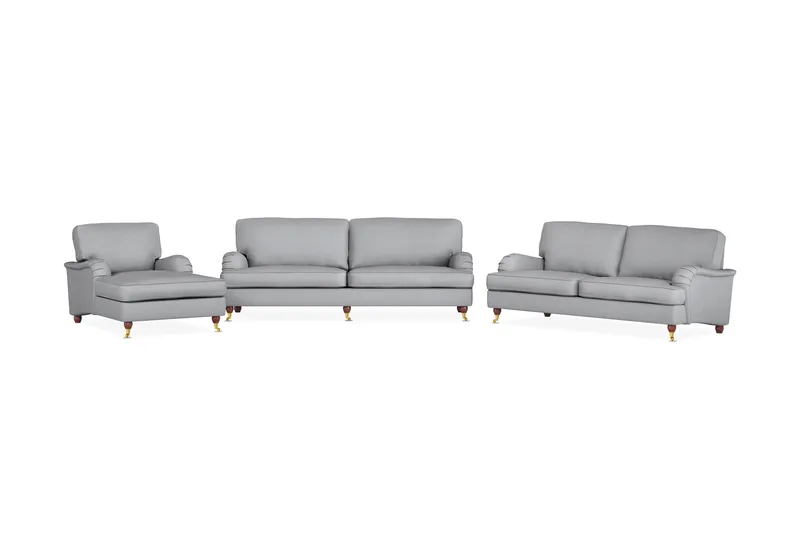 Howard Lyx Sofagruppe 4-seters + 3-seters Sofa + Divanstol i Stoff, Lys grå
