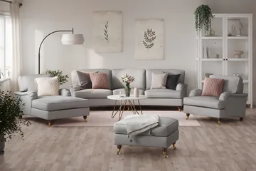 Howard Lyx Sofagruppe 4-seters Svingt Sofa + Divanstol + Lenestol + Fotskammel i Stoff - Lys grå - Møbler - Sofaer - Sofagrupper - Howard sofagruppe