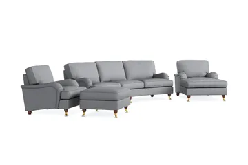 Howard Lyx Sofagruppe 4-seters Svingt Sofa + Divanstol + Lenestol + Fotskammel i Stoff - Lys grå - Møbler - Sofaer - Sofagrupper - Howard sofagruppe