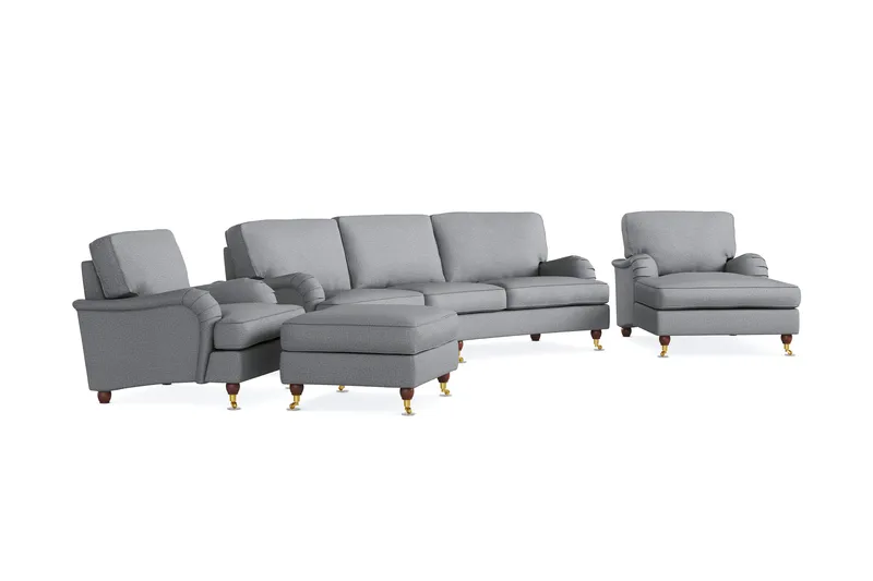 Howard Lyx Sofagruppe 4-seters Svingt Sofa + Divanstol + Lenestol + Fotskammel i Stoff - Lys grå - Møbler - Sofaer - Sofagrupper - Howard sofagruppe