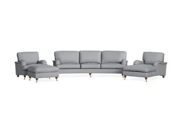 Howard Lyx Sofagruppe 4-seters Svingt Sofa + Divanstol + Lenestol + Fotskammel i Stoff - Lys grå - Møbler - Sofaer - Sofagrupper - Howard sofagruppe