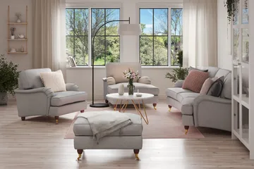 Howard Lyx Sofagruppe 4-seters Svingt Sofa + Divanstol + Lenestol + Fotskammel i Stoff - Lys grå - Møbler - Sofaer - Sofagrupper - Howard sofagruppe