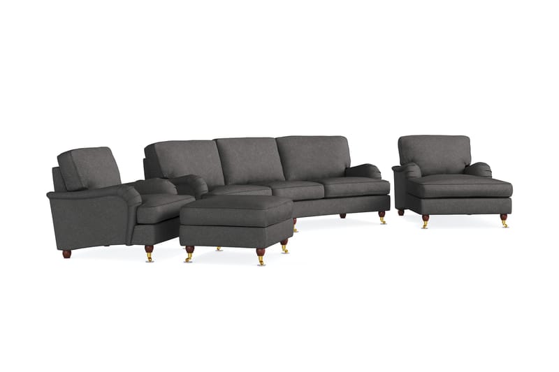 Howard Lyx Sofagruppe 4-seters Svingt Sofa + Divanstol + Lenestol + Fotskammel i Stoff - Mørk grå - Møbler - Sofaer - Sofagrupper - Howard sofagruppe