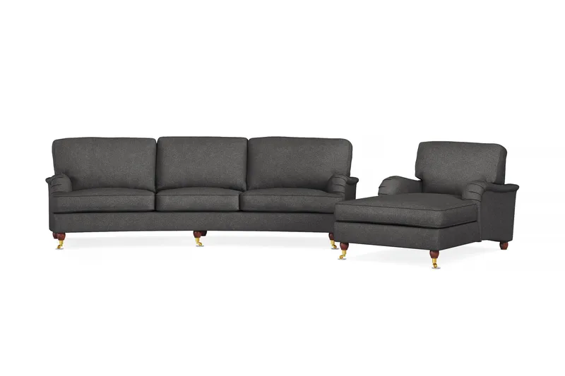 Howard Lyx Sofagruppe 4-seters Svingt Sofa + Divanstol i Stoff, Mørk grå