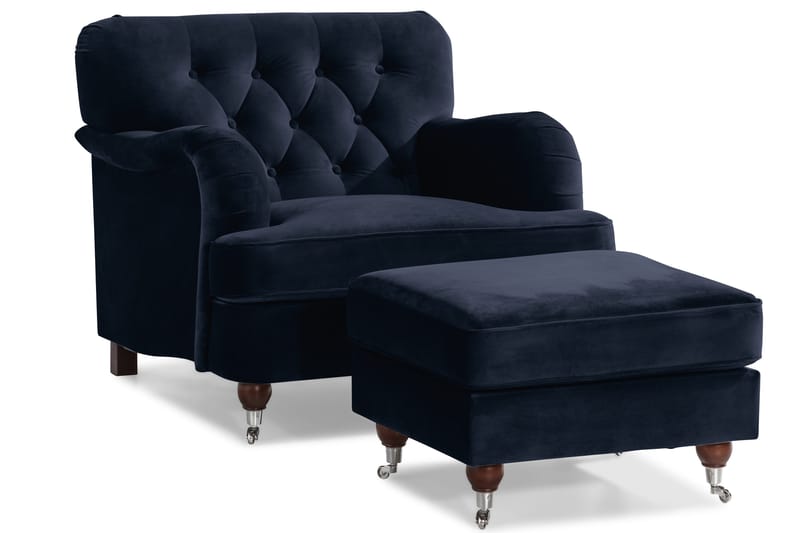 Howard Riviera Sofagruppe 3-seters + 2-seters Sofa + Lenestol + Fotskammel i Fløyel - Blå - Møbler - Sofaer - Sofagrupper - Howard sofagruppe