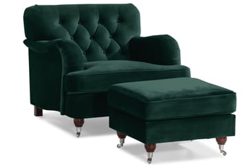 Howard Riviera Sofagruppe 3-seters + 2-seters Sofa + Lenestol + Fotskammel i Fløyel - Grønn - Møbler - Sofaer - Sofagrupper - Howard sofagruppe