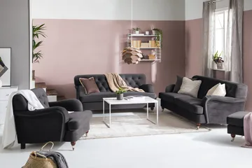 Howard Riviera Sofagruppe 3-seters + 2-seters Sofa + Lenestol + Fotskammel i Fløyel - Mørk grå - Møbler - Sofaer - Sofagrupper - Howard sofagruppe